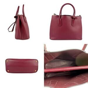 Prada red handles leather tote luxurious Double Cuir Saffiano Bag double